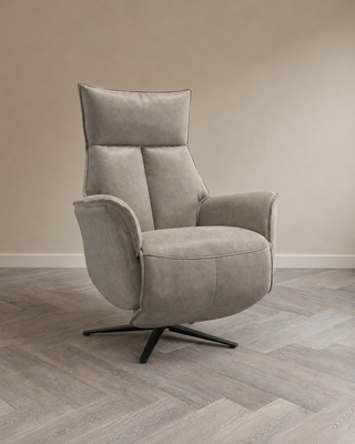 Relaxxx Argilla – elektrische relaxfauteuil met accu in warm grijsbeige suède-look, aanzicht 2